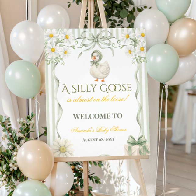 Silly Goose Sage Green Neutral Baby Shower Welcome Poster (Skapare uppladdad)