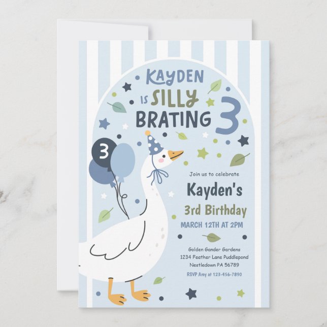 Silly Goose Silly-Brating Three Birthday Party  Inbjudningar (Framsida)