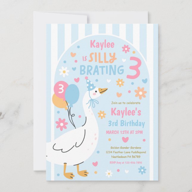Silly Goose Silly-Brating Three Birthday Party  Inbjudningar (Framsida)