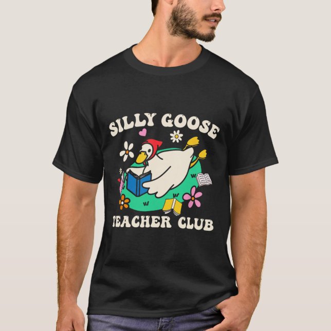 Silly Goose Teacher Club Retro Groovy Teacher Back T Shirt (Framsida)