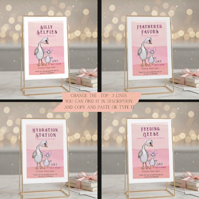 Silly Goose Universell Partyskiljtmall | Redigera Inbjudningar (Universal Sign Template -with 4 Suggestions- change top 3 lines)