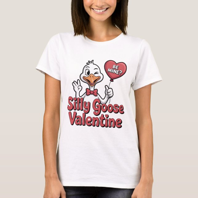 Silly Goose Valentine Shirt - Cute Winking Goose H T Shirt (Framsida)