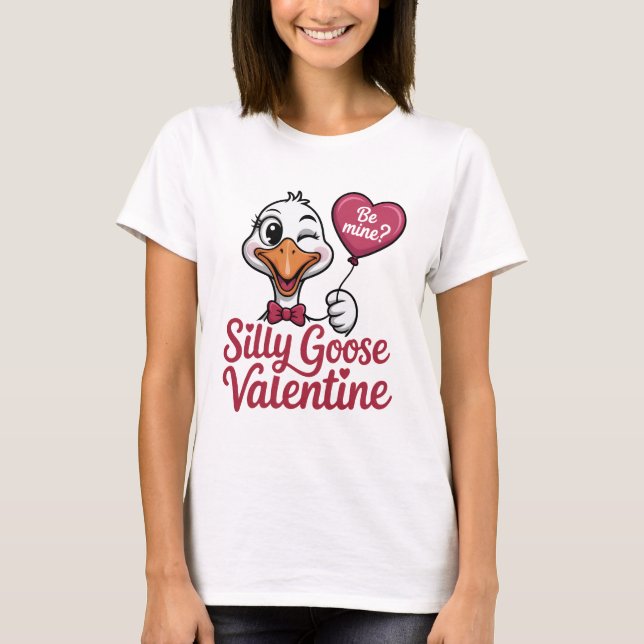 Silly Goose Valentine Shirt - Cute Winking Goose H T Shirt (Framsida)