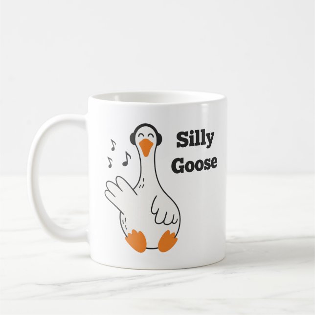 Silly Goose Wearing Headphones – Cute Funny Goose Kaffemugg (Vänster)