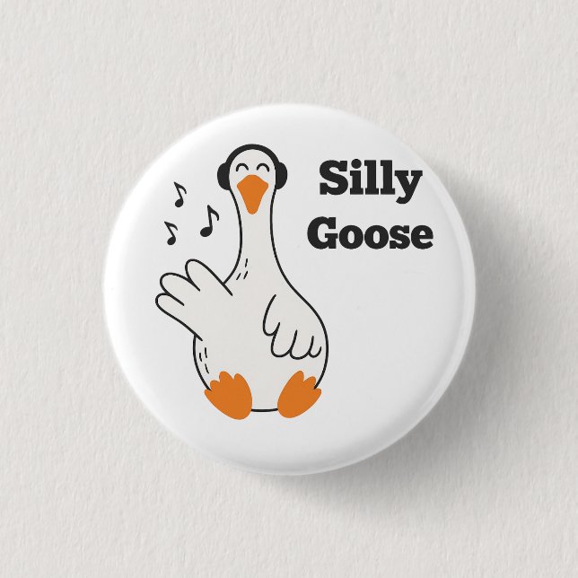 Silly Goose Wearing Headphones – Cute Funny Goose Knapp (Framsida)