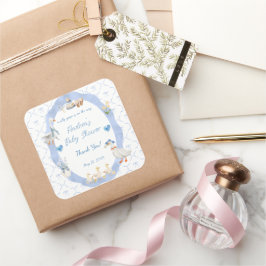 Silly Goose Whimsical Bow Baby Boy Shower Fyrkantigt Klistermärke