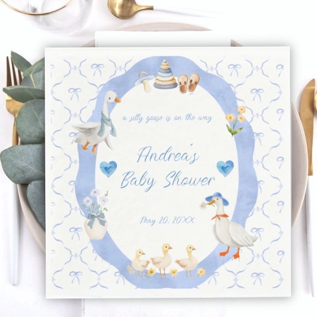 Silly Goose Whimsical Bow Baby Boy Shower Pappersservett (Skapare uppladdad)