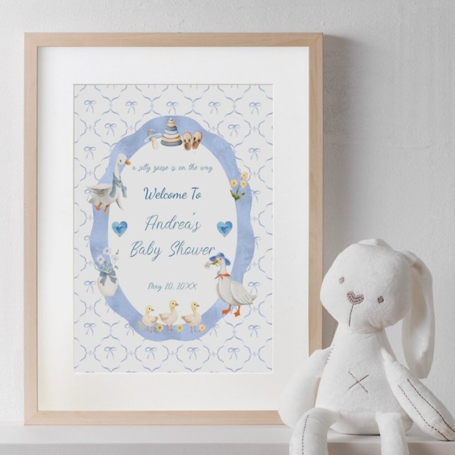 Silly Goose Whimsical Bow Baby Boy Shower Welcome Poster (Skapare uppladdad)