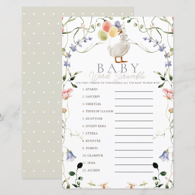 Silly Goose Wildflower Floral Baby Word Scramble (Fram/baksida)