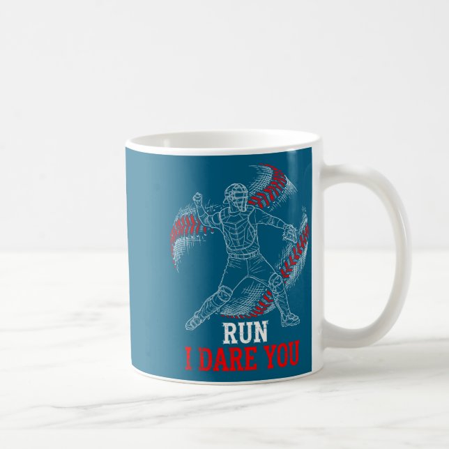 Silly I Run You Dare Baseball Players Catcher Fans Kaffemugg (Höger)