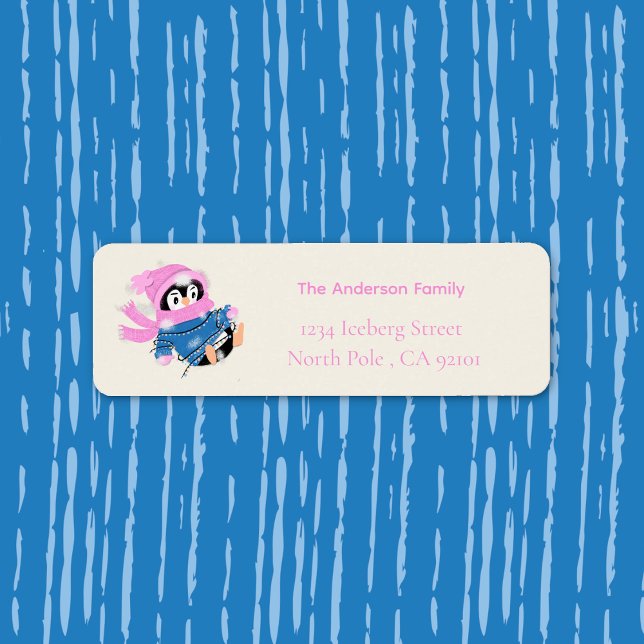 Silly Penguin Entangled in Christmas Lights Returadress Etikett (Cute Holiday return address label with a silly penguin entangled in Christmas lights .
)