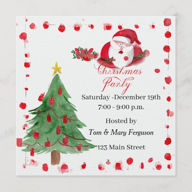 Silly Santa Watercolor Christmas Party Invitation Inbjudningar (Framsida)