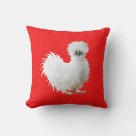 Silly Silkie Chicken on Red Kudde