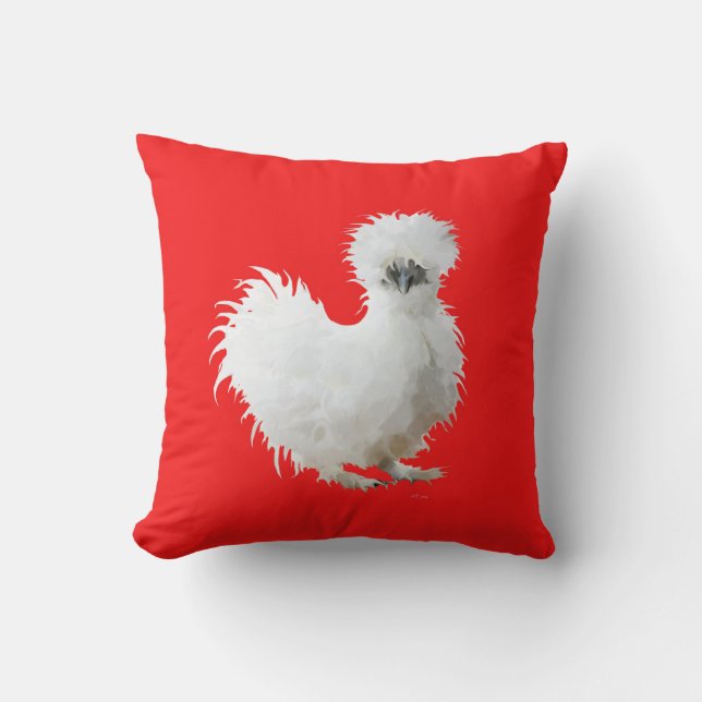 Silly Silkie Chicken on Red Kudde (Framsida)