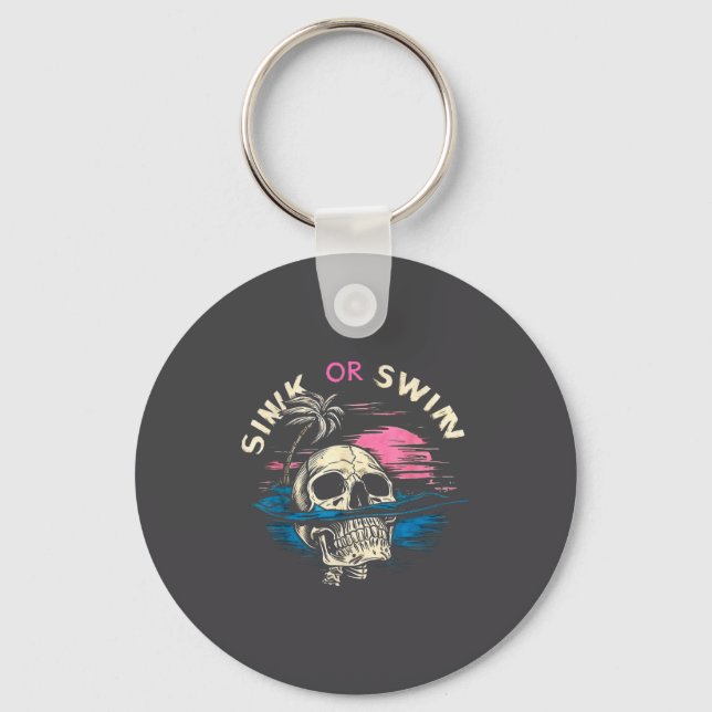 Silly Tropical Sunset Skull Sink Ocean Swim Nyckelring (Framsida)