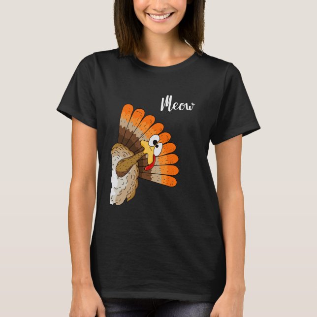 Silly Turkey Meow Thanksgiving Cartoon Humor Graph T Shirt (Framsida)