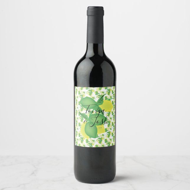 Silo Citron och Lime Gulgrön Bröllop Vinflaska Etikett (Framsida)