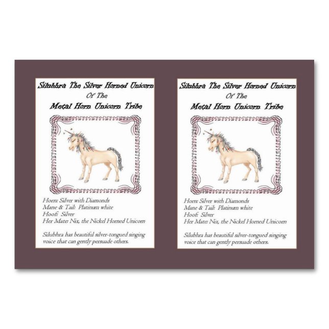 Silubhra, Unicorn Trading Card för Silver-hormoner Bordsnummer (Framsidan)