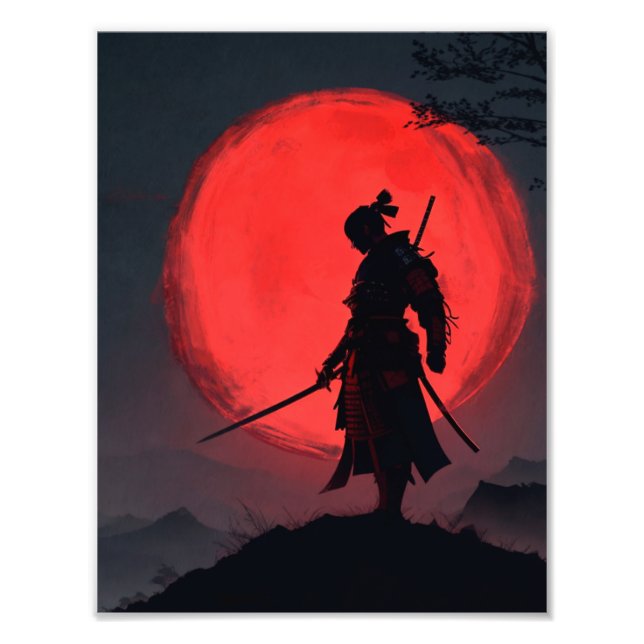 Silueta Samurai Luna Roja Fototryck (Framsidan)