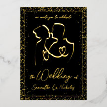 Siluett av älskande i svart och guld bröllop