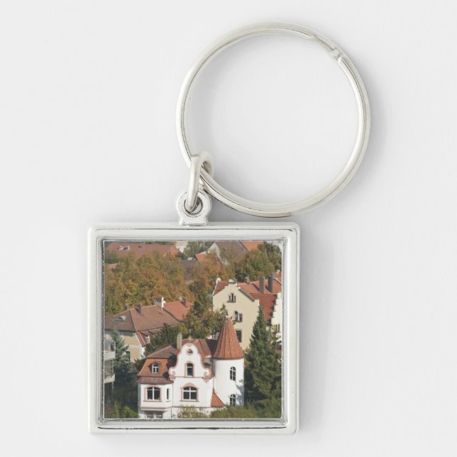 Siluett av Bamberg, Tyskland Fyrkantig Silverfärgad Nyckelring (Framsidan)