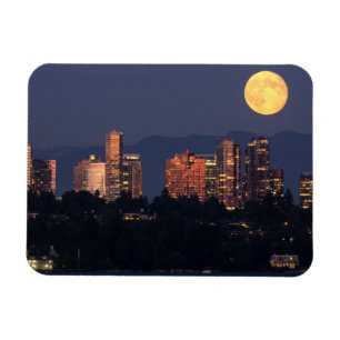 Siluett av Bellevue från Lake Washington vid skymn Magnet