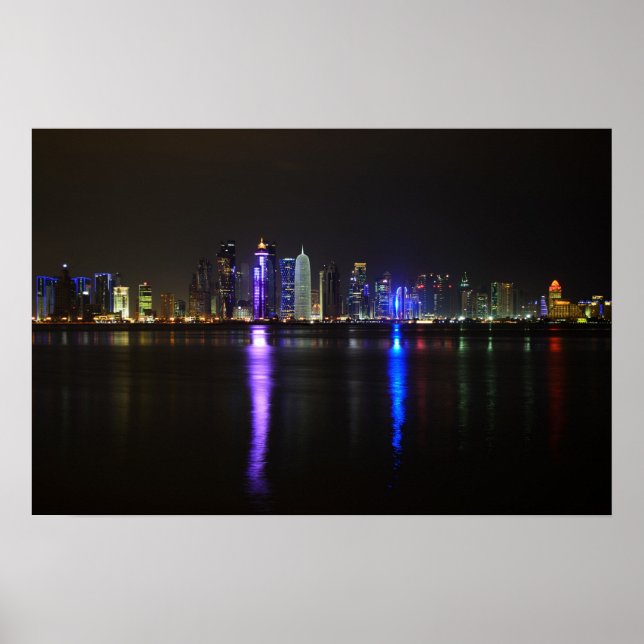 Siluett av Doha, Qatar nattetid affisch (Framsidan)