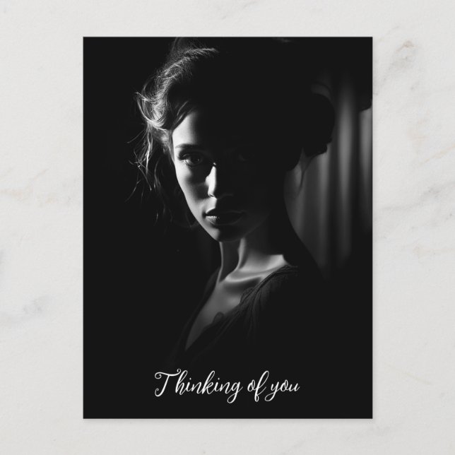 Siluett av en kvinnas ansikte svart-vit foto vykort (Framsida)