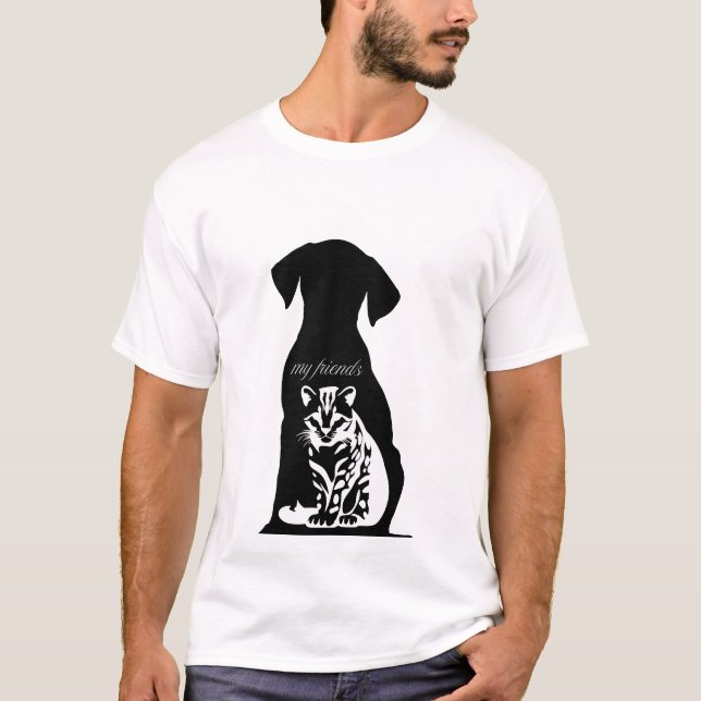 Siluett av hund med katt inuti och “Mina vänner” T Shirt (Framsida)
