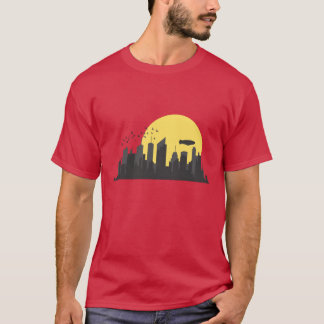 Siluett med Zeppelin Byggnad Stadskontur vän T Shirt
