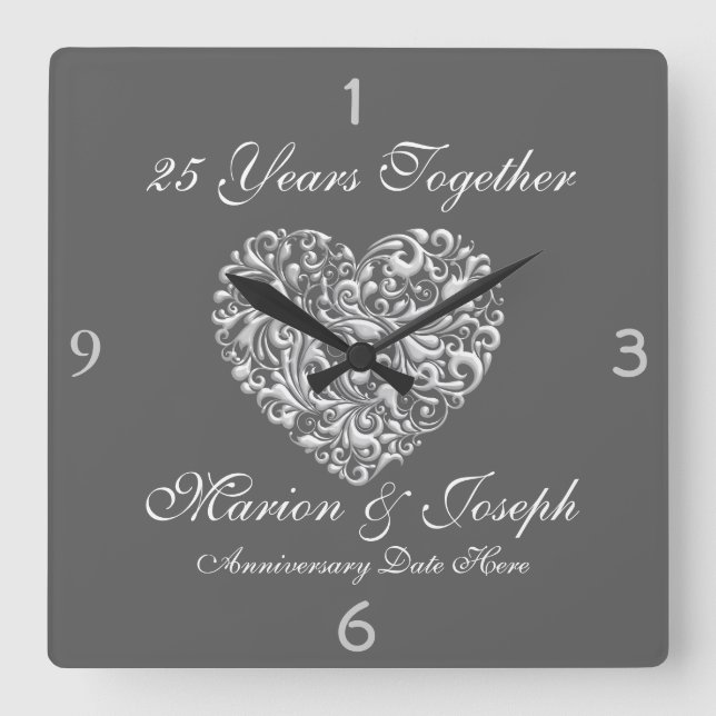 SILVE 25-årsjubileum GIFT Wall Clock Fyrkantig Klocka (Framsida)
