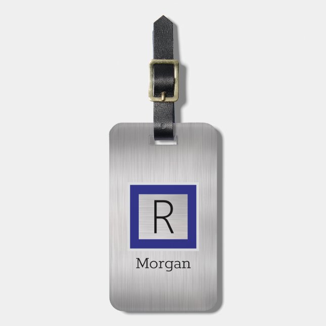 Silve Metal, Business, Name/Monogram Deep Blue Box Bagagebricka (Vertikal Framsida)