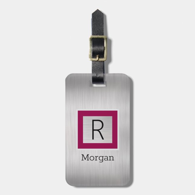 Silve Metal, Business, Name & Monogram, Maroon Box Bagagebricka (Vertikal Framsida)