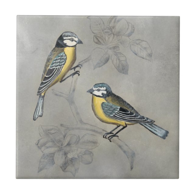 Silved Aviary | Fågelpar Kakelplatta (Framsidan)