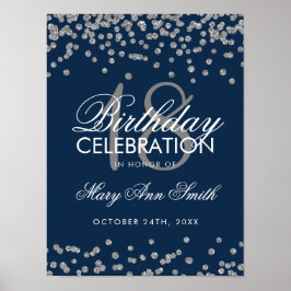 Silver 18:e födelsedag Faux Glitter Confetti marin Poster