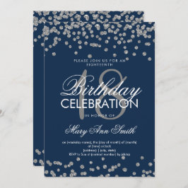Silver 18:e födelsedag Glitter Konfetti marinblått Inbjudningar