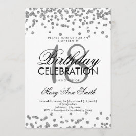 Silver 18:e födelsedag Glitter Konfetti White Inbjudningar