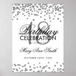 Silver 18:e födelsedagen Faux Glitter Confetti Whi Poster