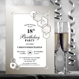 Silver 18:e Födelsedagsfesten Geometric Inbjudningar