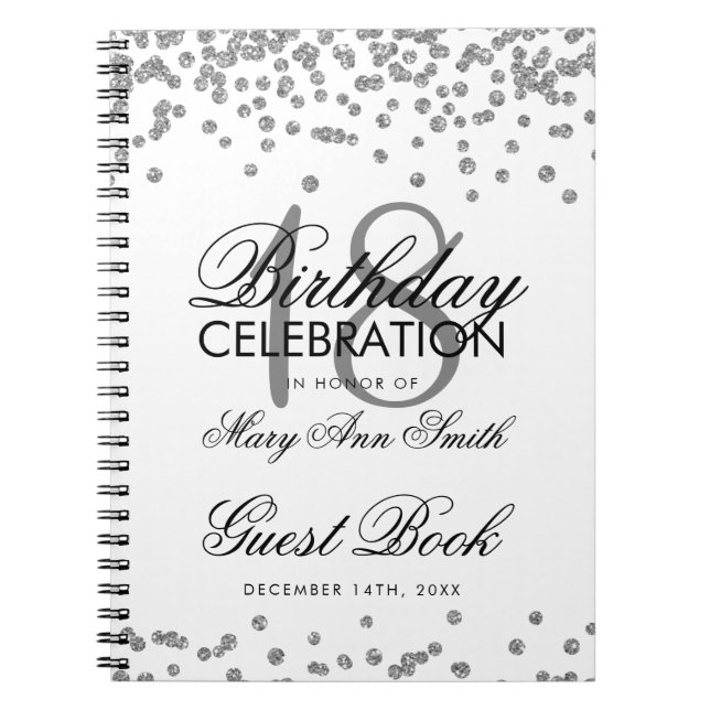 Silver 18:e födelsedagsgästen Bok Glitter Konfetti Anteckningsbok (Framsidan)