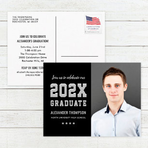 Silver 2026 Examen Foto Svart Inbjudan Vykort