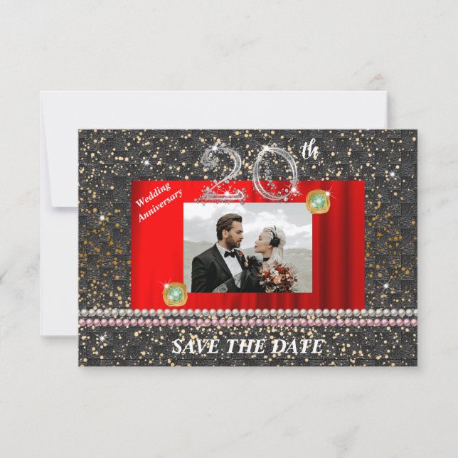 Silver 20:e Bröllop-årsdagen för svartvita pärlor Inbjudningar (Framsida)