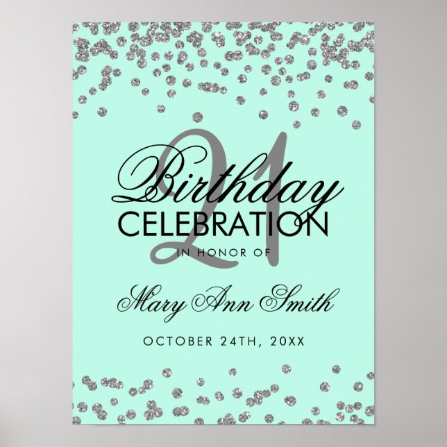 Silver 21:a födelsedagen Faux Glitter Confetti Min Poster (Framsidan)