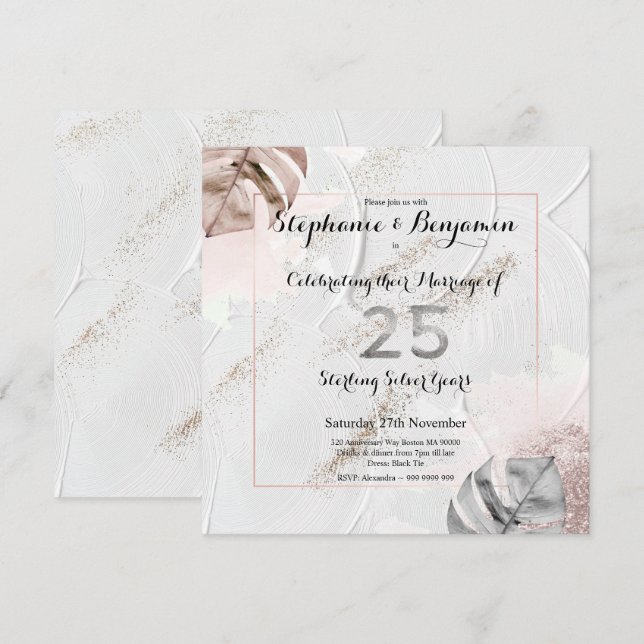 Silver 25-års bröllopsjubileum Elegant glitter  Inbjudningar (Fram/baksida)