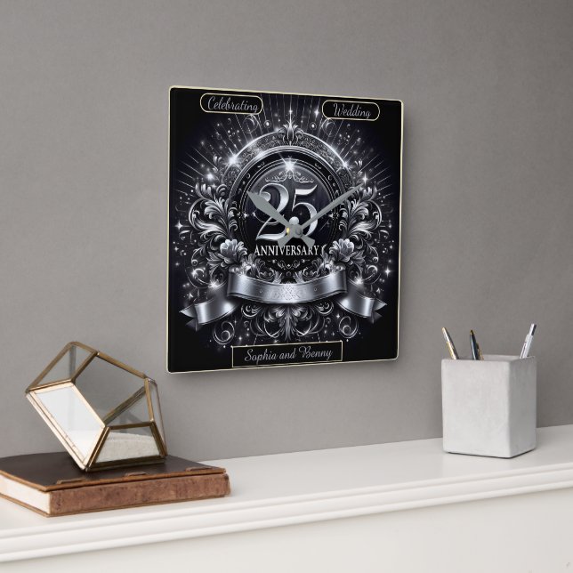 Silver: 25-årsdagen fyrkantig klocka (Kontor)