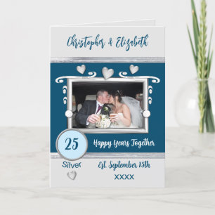 Silver 25-årsdagen lägg till bild namn blå kort