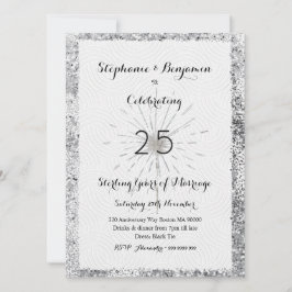 Silver 25-årsjubileum Glitter Elegant Chic Inbjudningar