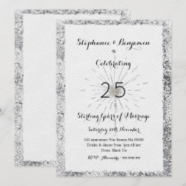 Silver 25-årsjubileum Glitter Elegant Chic Inbjudningar