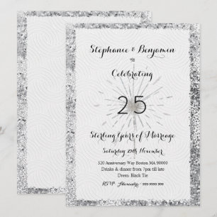 Silver 25-årsjubileum Glitter Elegant Chic Inbjudningar