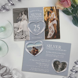 Silver 25:e bröllop-årsdagen av hjärtat party inbjudningar